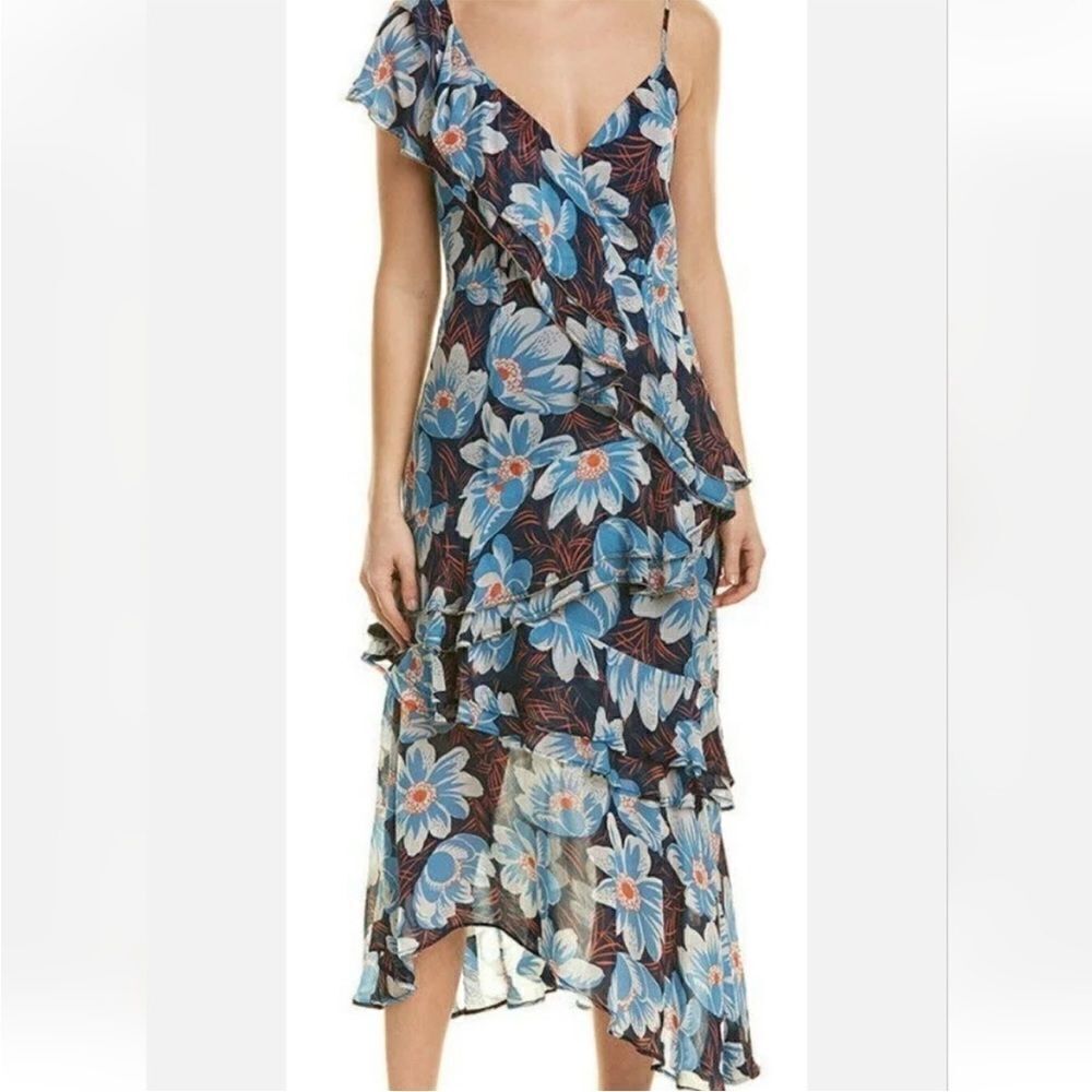 Talulah Lush Tropics Ruffle Midi Dress in Blue